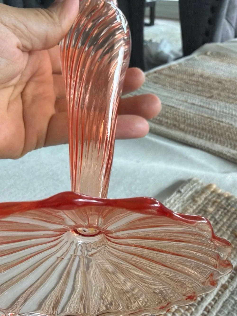 Artful Pink Swirl Glass Candle Holder - Unbranded